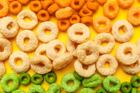 Flag of India made of breakfast cereals on color backgroundの写真素材