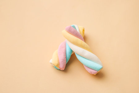 Tasty marshmallows on color backgroundの写真素材