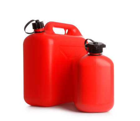 Plastic jerry cans on white backgroundの写真素材
