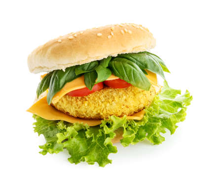 Tasty vegetarian burger on white backgroundの写真素材