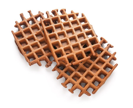 Delicious Chocolate Belgian Waffles on white backgroundの写真素材