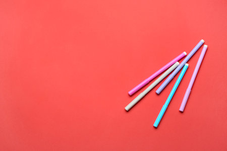 Colorful markers on color backgroundの写真素材