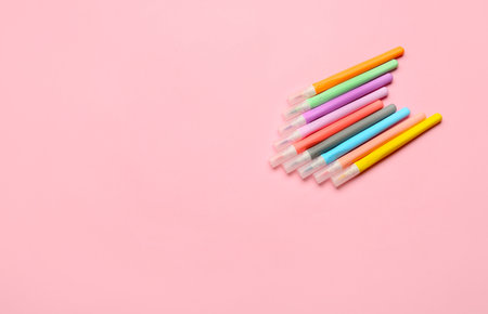 Colorful markers on color backgroundの写真素材