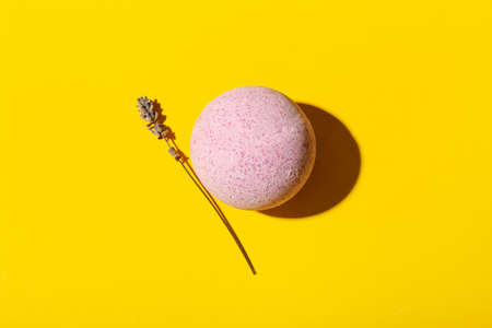 Lavender bath bomb on color backgroundの写真素材