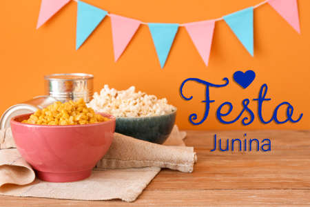 Beautiful greeting card for Festa Junina (June Festival) with tasty corn kernels