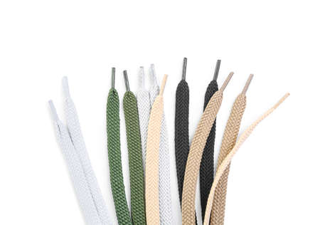 Many shoe laces isolated on white background