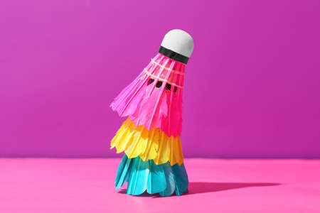 Badminton shuttlecocks on color backgroundの写真素材