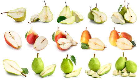 Set of sweet ripe pears isolated on whiteの写真素材