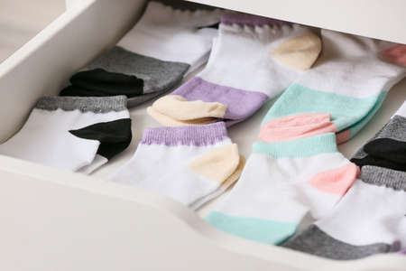 Open drawer with clean socksの写真素材