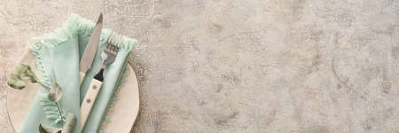 Elegant table setting on grunge background with space for text