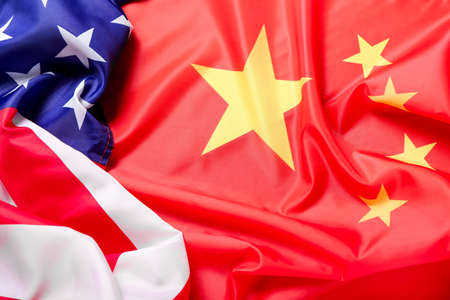 Flags of China and USA as backgroundの写真素材