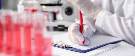 Scientist developing vaccine in laboratory. banner design