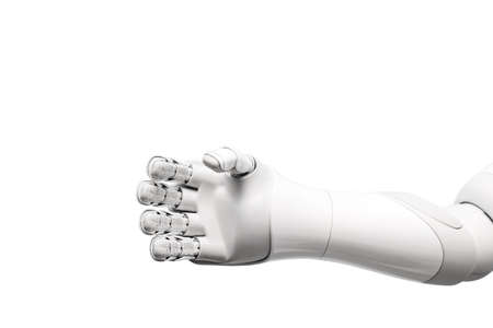 Hand of futuristic humanoid robot on white backgroundの写真素材