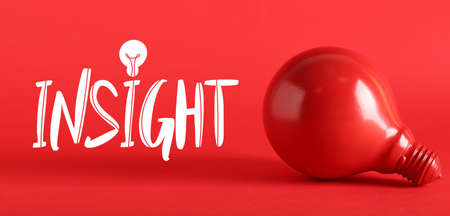 Light bulb and word INSIGHT on red background