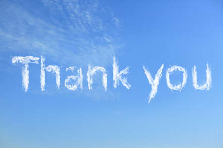 Text THANK YOU made of clouds in blue skyの写真素材