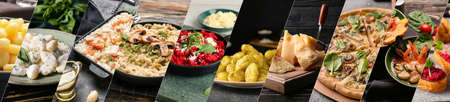 Set of tasty traditional Italian food, closeup