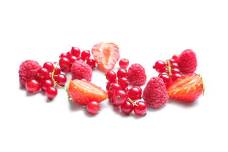 Tasty different berries on white backgroundの写真素材