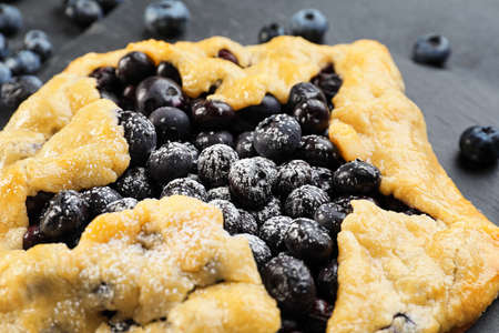 Tasty blueberry galette on table, closeupの写真素材