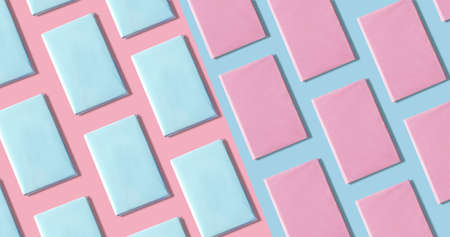 Many books on pink and blue background. pattern for design