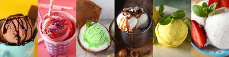 Collage with different sweet ice-cream