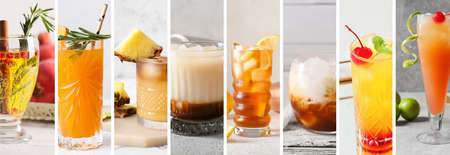Collage with different summer cocktailsの写真素材
