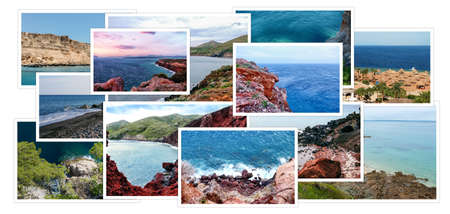 Set of travel photos on white background