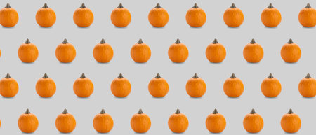 Many fresh pumpkins on light background. pattern for designの写真素材