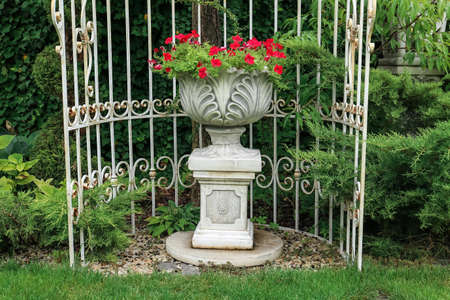 beautiful flowerbed in green parkの写真素材