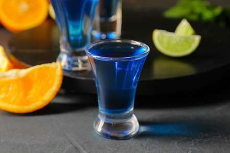 Shot cocktail on dark background, closeupの写真素材