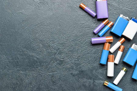 Alkaline batteries on black backgroundの写真素材