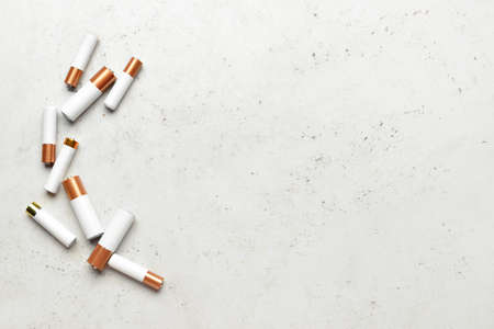 Alkaline batteries on light backgroundの写真素材
