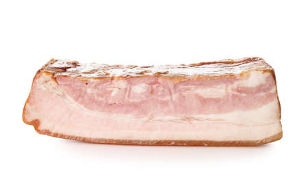 Tasty smoked bacon on white backgroundの写真素材