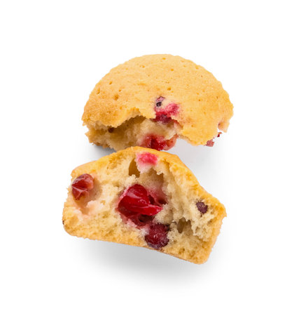 Delicious cranberry muffin on white backgroundの写真素材