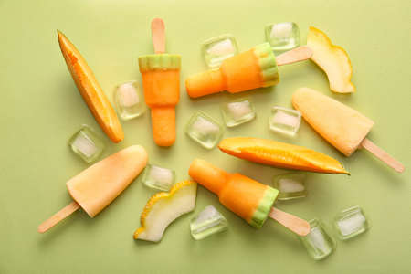 Tasty melon on color backgroundの写真素材