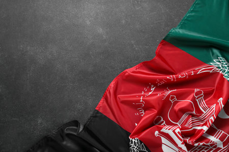 National Afghanistan flag on black background, closeupの写真素材