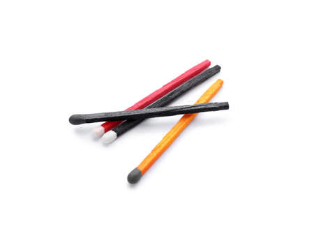 Different new matchsticks on white background