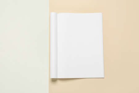 Blank magazine on beige backgroundの写真素材