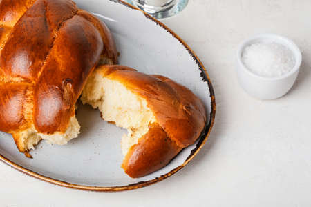 Traditional challah bread on white background. Shabbat Shalomの写真素材