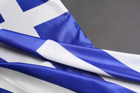 National Greece flag on black background, closeupの写真素材