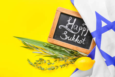 Composition for Sukkot celebration on color backgroundの写真素材