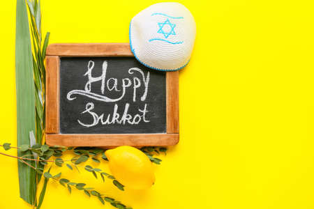 Composition for Sukkot celebration on color backgroundの写真素材