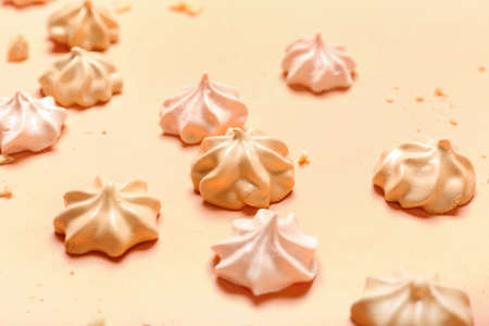 Delicious meringue on color background, closeupの写真素材