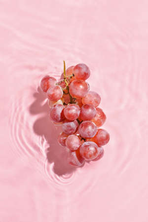 fresh grapes in water on color backgroundの写真素材