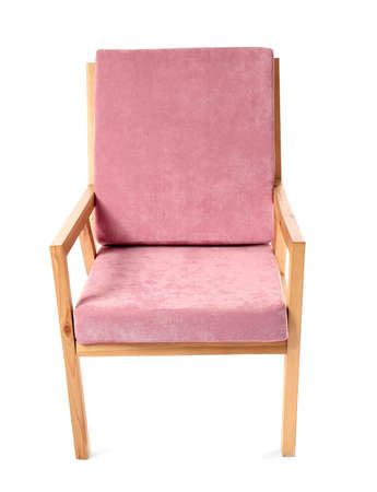 Stylish pink armchair isolated on white backgroundの写真素材