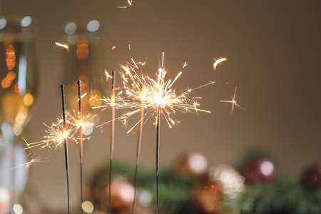 Beautiful sparklers in roomの写真素材