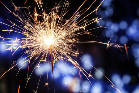 Beautiful sparkler at night cityの写真素材