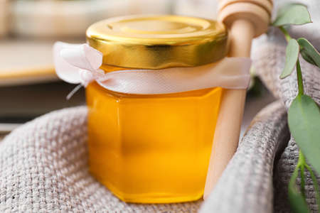 Honey bonbonniere on table, closeup