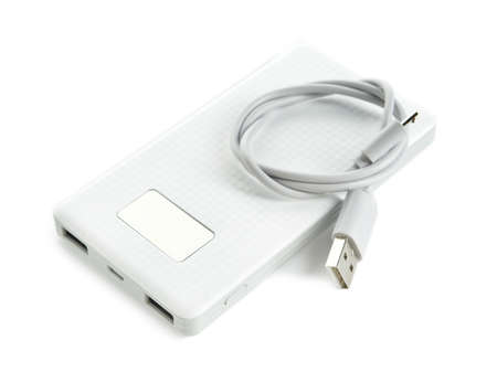 Modern power bank on white background