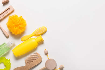 Different accessories for baby on white background