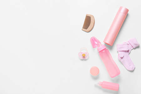 Different accessories for baby girl on white backgroundの写真素材